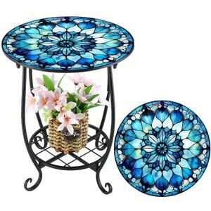 14 Outdoor Side Table Round Mosaic Patio Accent Indoor End Plant Metal table